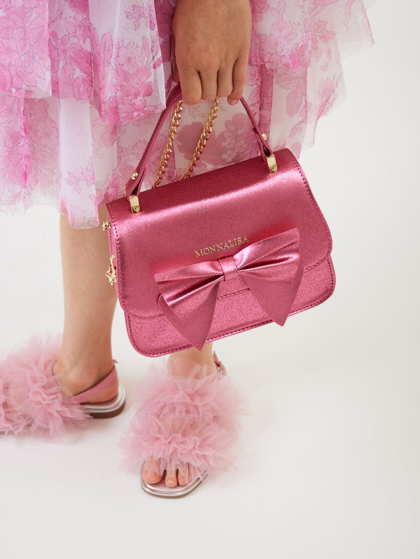 Monnalisa Girls Glitter Bow Handbag in Pink (21cm)