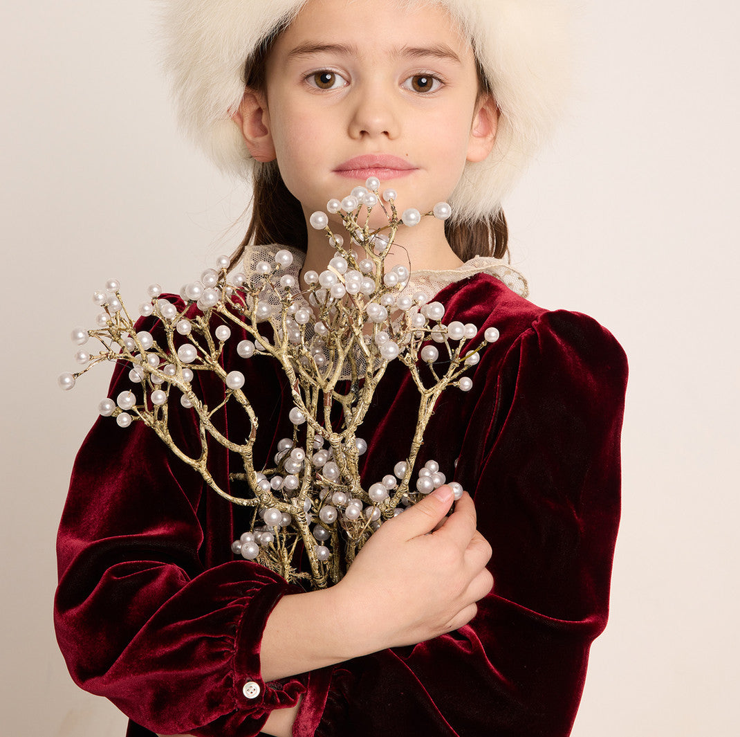 Girls Wine Red Velvet Dress