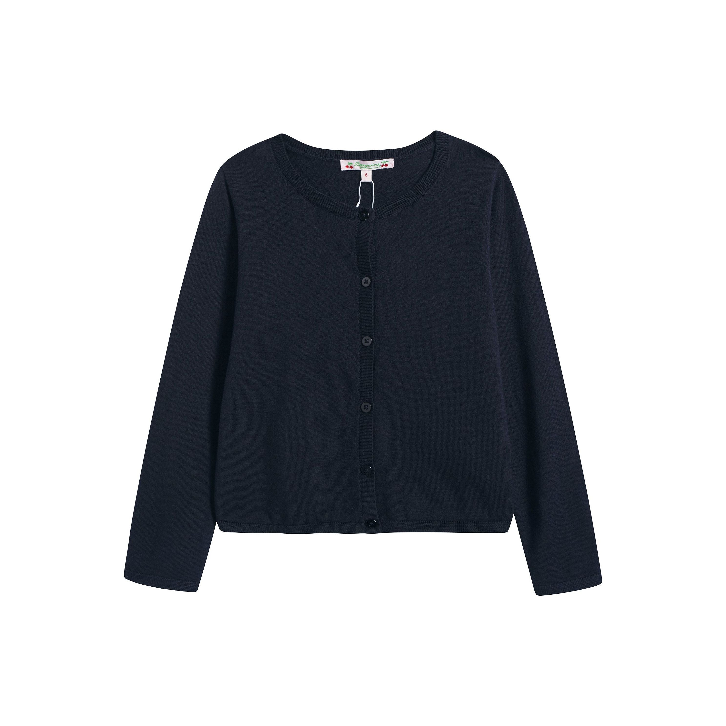 Girls Navy Cherry Logo Cotton Cardigan