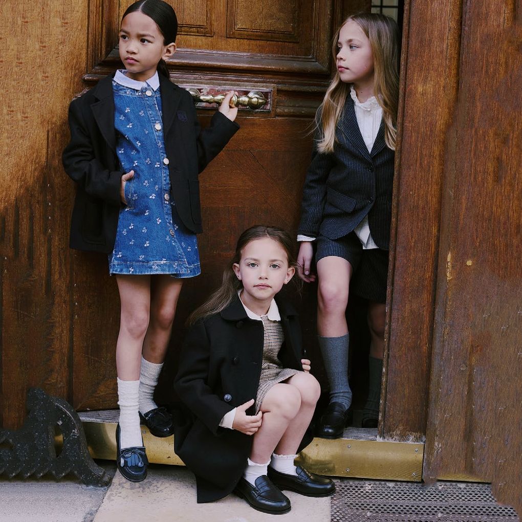 Girls Blue Cherry Jacquard Denim Dress