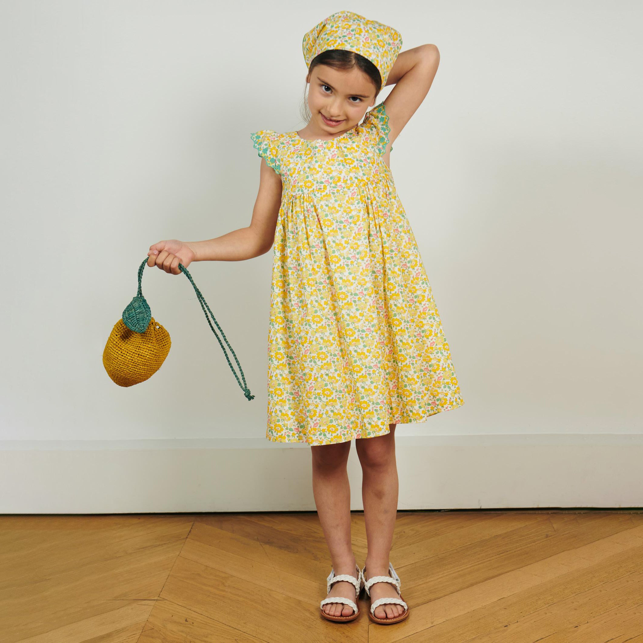 Girls Yellow Floral Cotton Dress