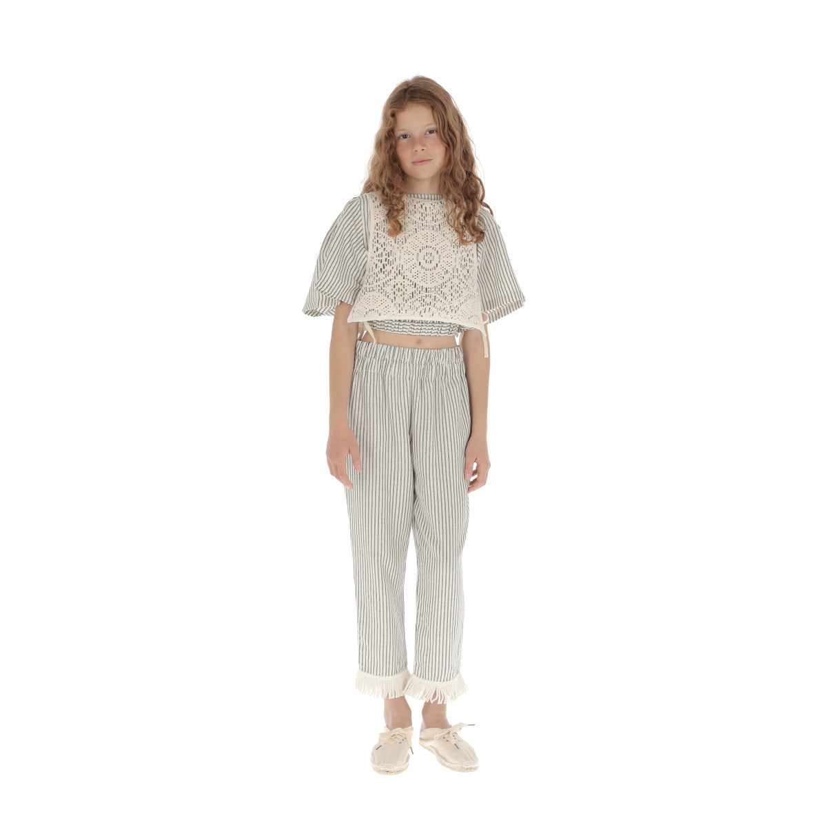 Girls Grey Stripes Cotton Top