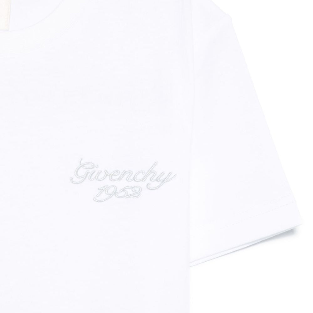 Boys & Girls White Embroidered Logo Cotton T-Shirt