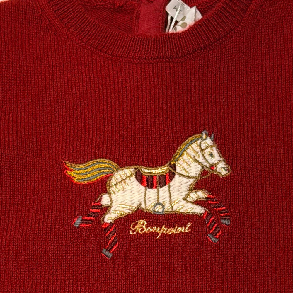 Baby Boys & Girls Red Horse Embroidered Cashmere Babysuit
