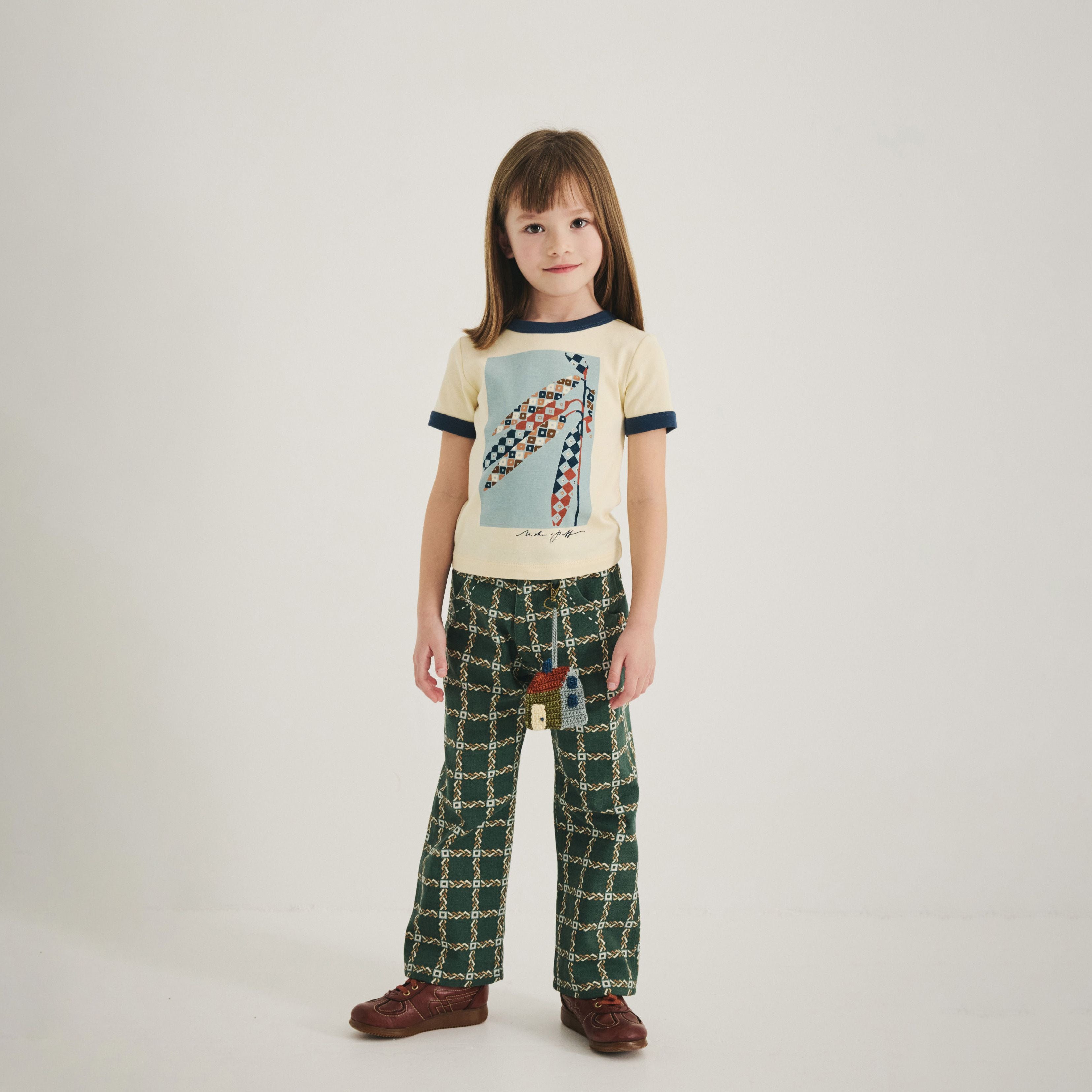 Boys & Girls Green Check Cotton Trousers