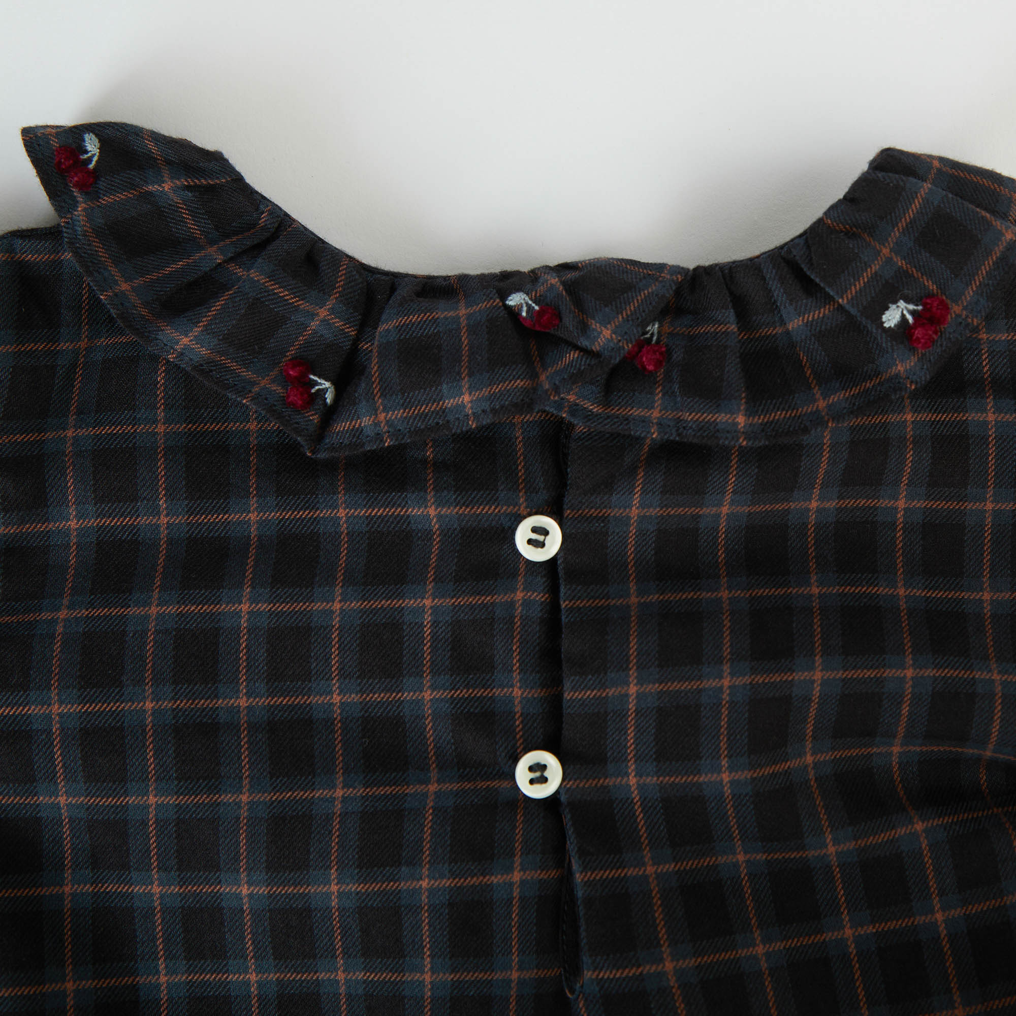 Girls Dark Grey Check Cotton Top