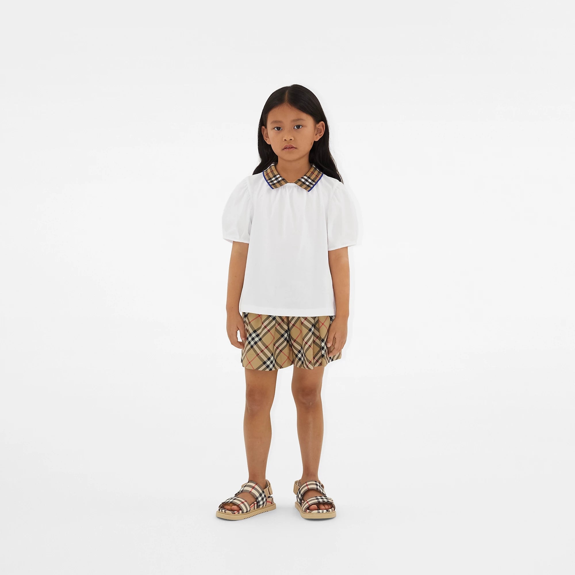 Girls Beige Check Cotton Shorts
