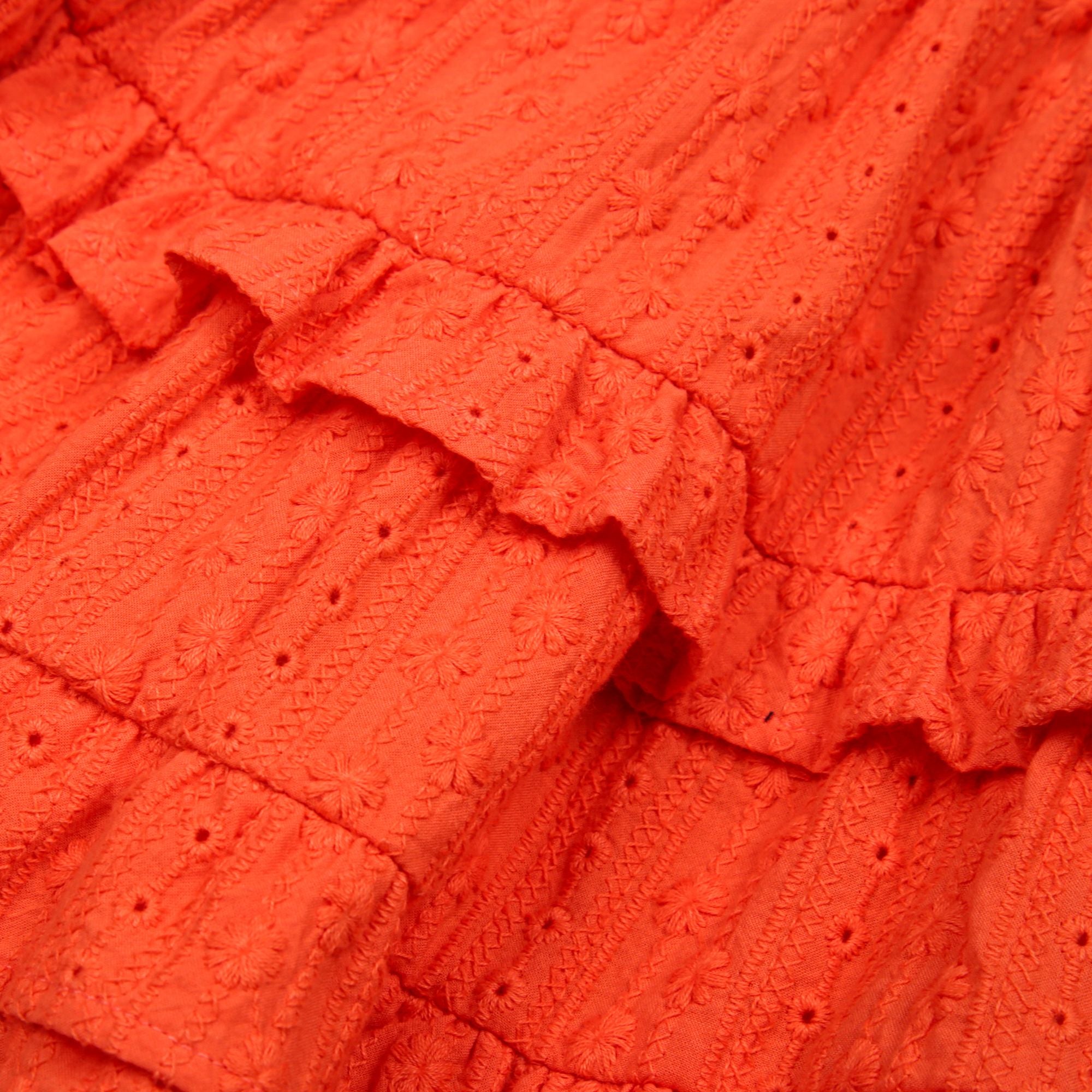 Girls Red Orange Embroidered Cotton Skirt