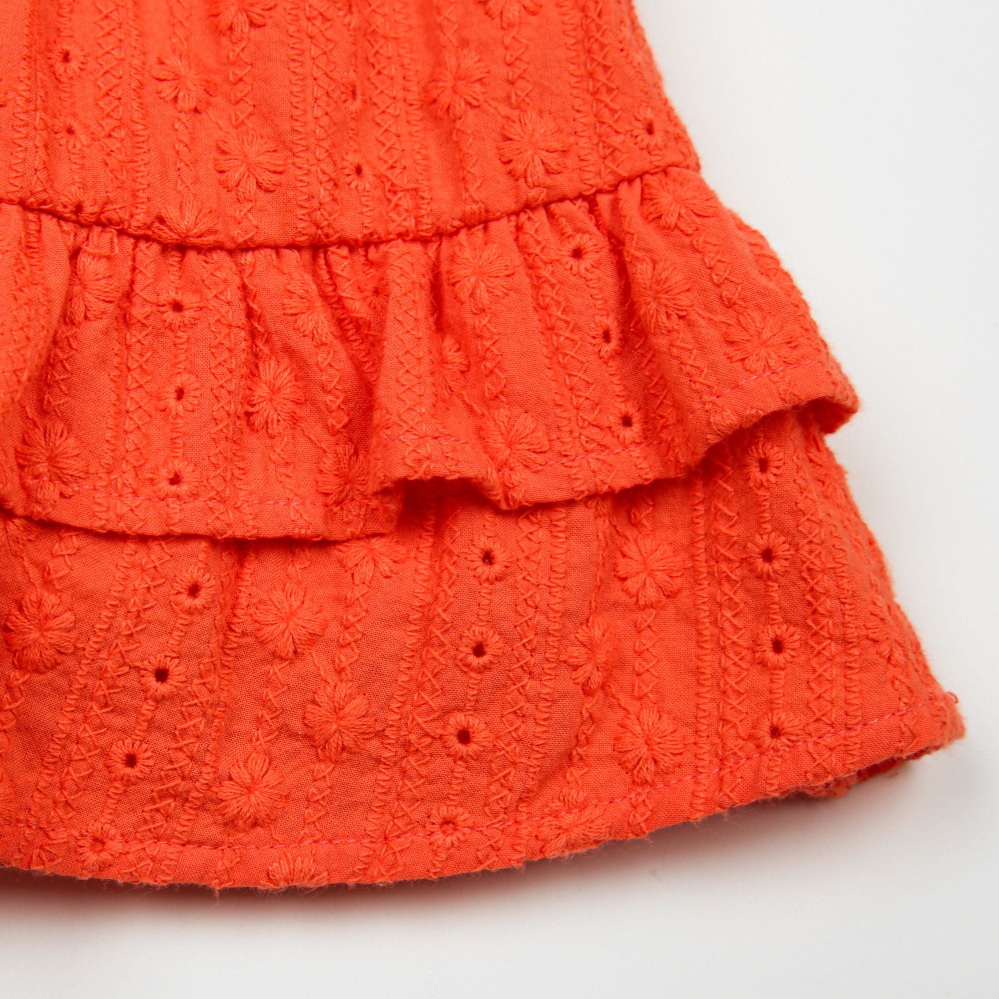 Girls Red Orange Embroidered Cotton Skirt