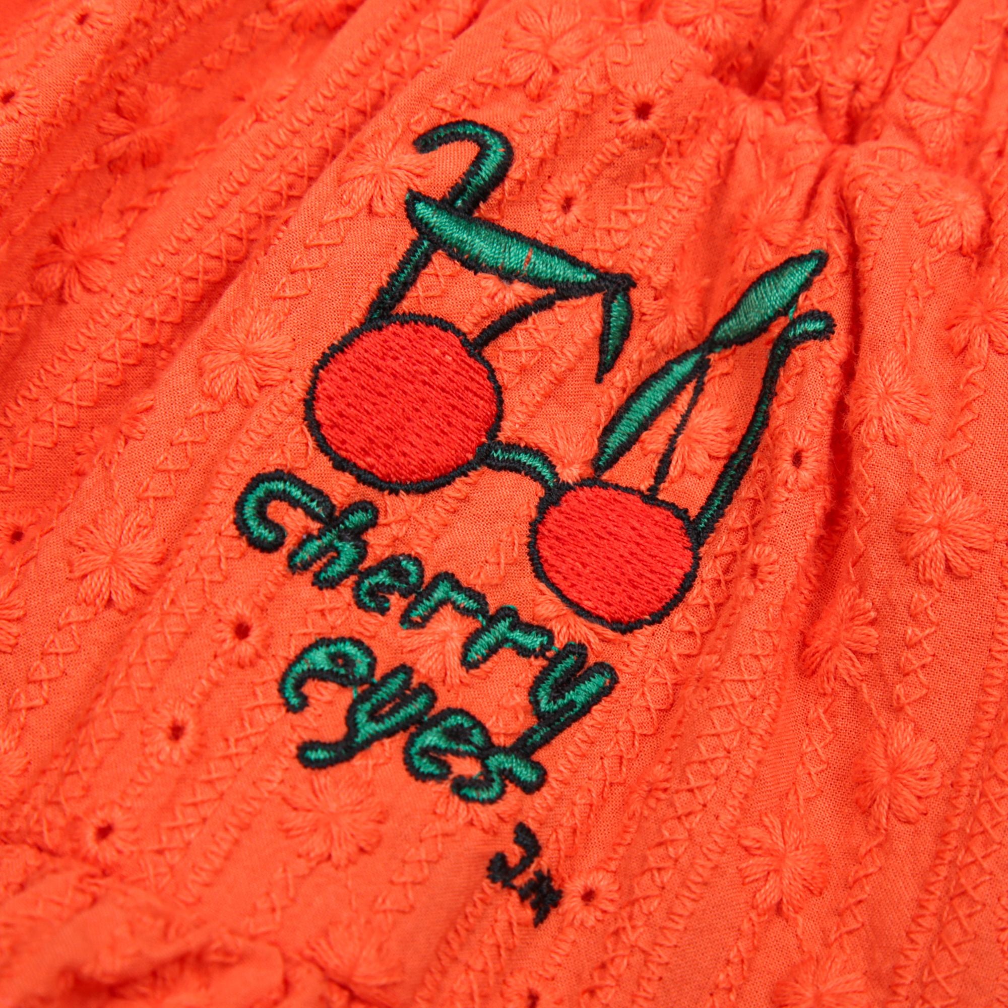 Girls Red Orange Embroidered Cotton Skirt