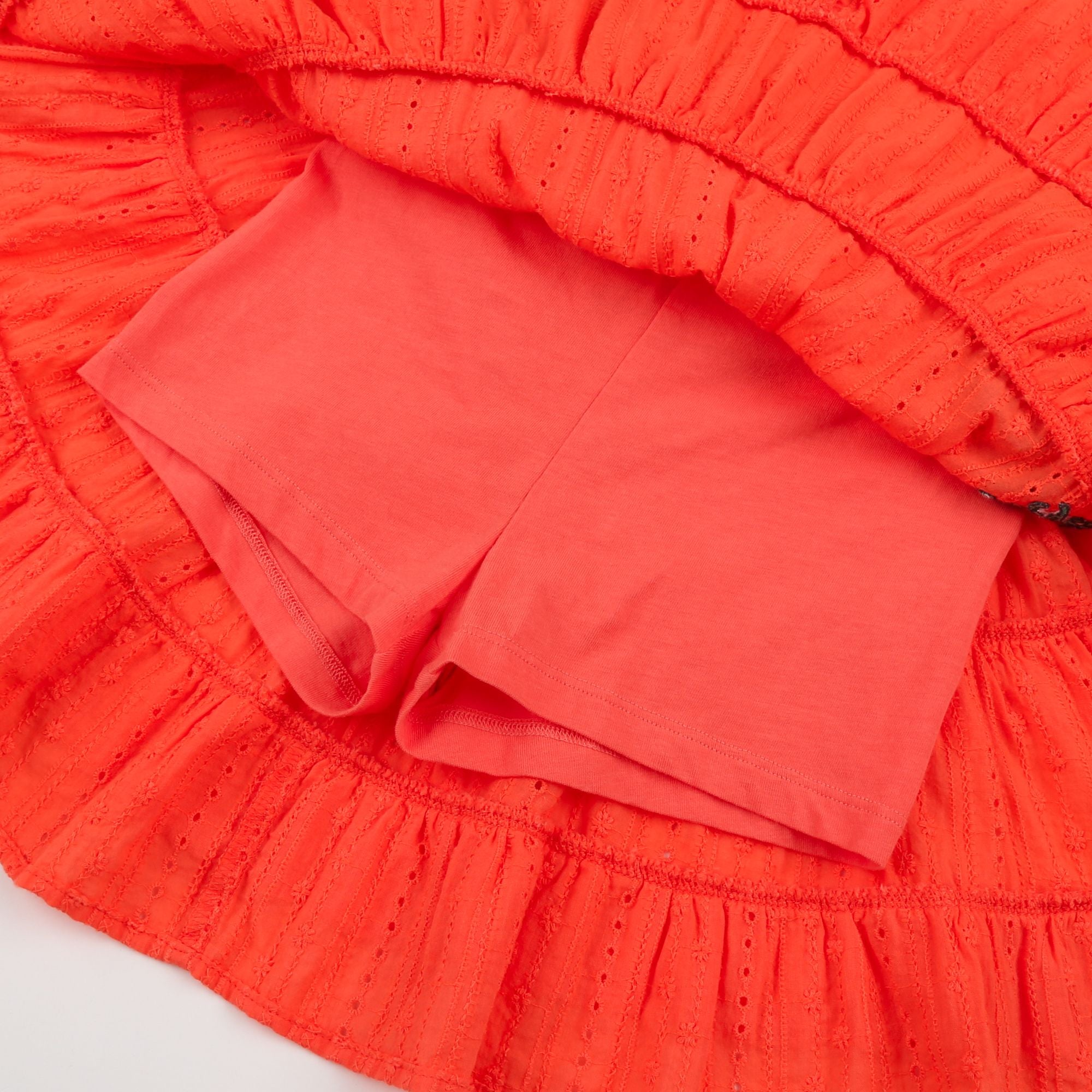 Girls Red Orange Embroidered Cotton Skirt