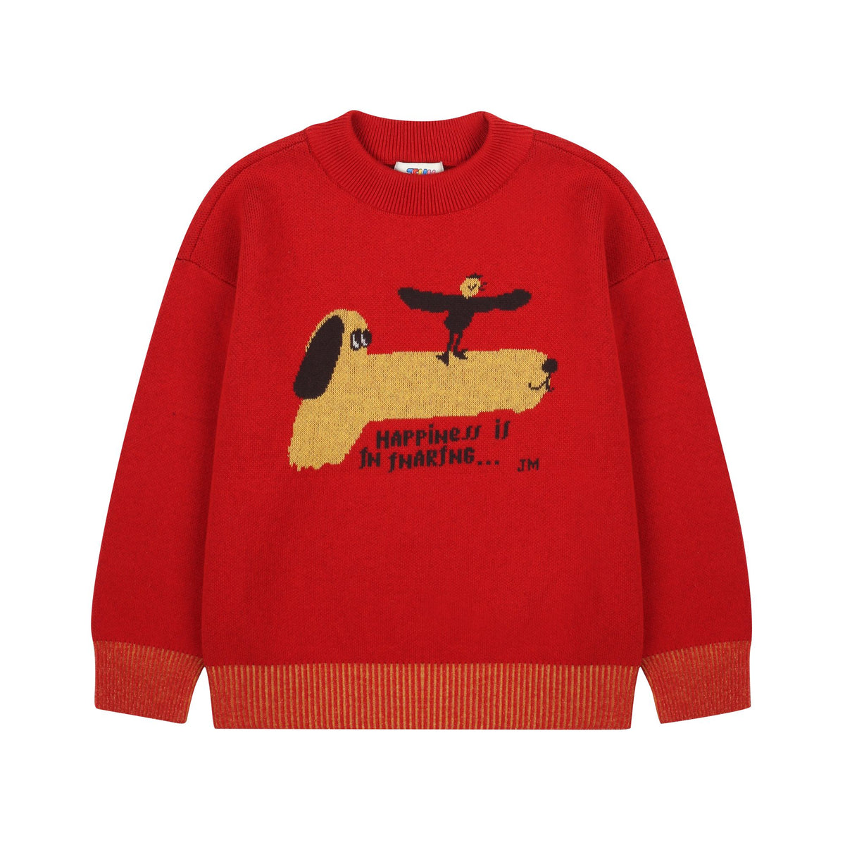 Boys & Girls Red Jacquard Cotton Knit Sweater