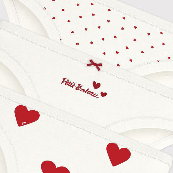 Girls Ivory Printed Heart Cotton Underwear Set(3 Pack)