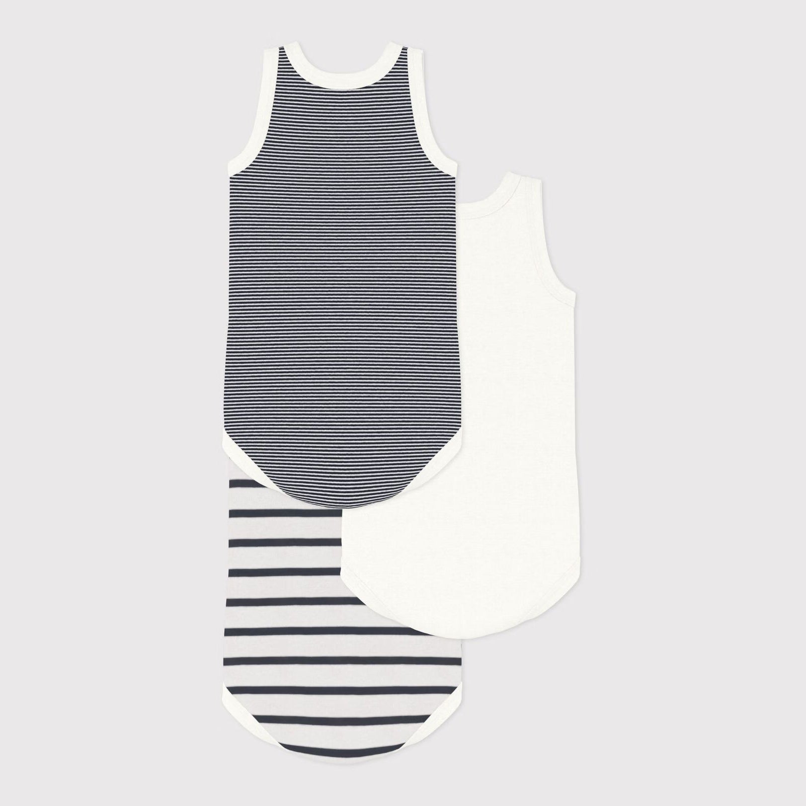 Baby Boys & Girls White Striped Cotton Babysuit Set(3 Pack)