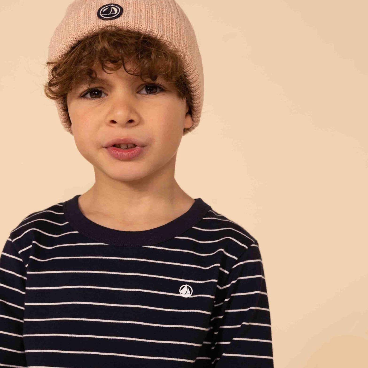 Boys Navy Stripes Cotton T-Shirt
