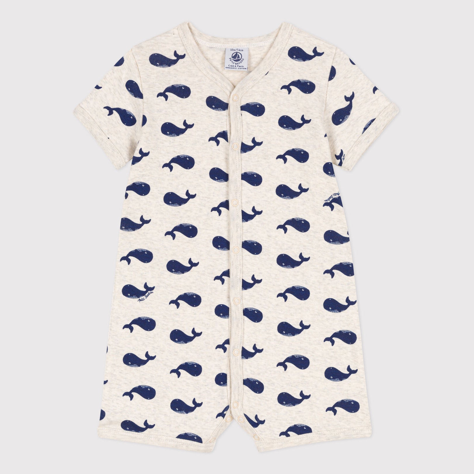 Baby Boys Grey Printed Cotton Babysuit