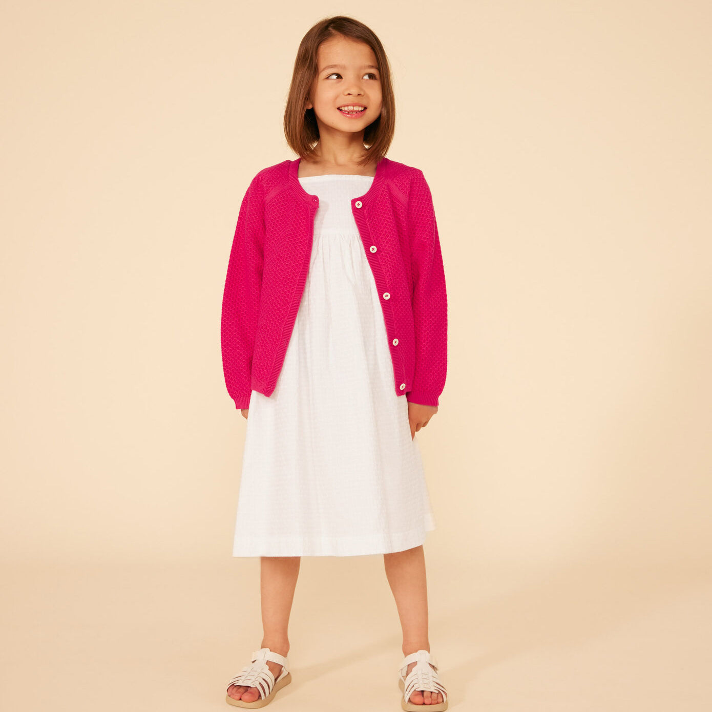 Girls Fuchsia Cotton Cardigan