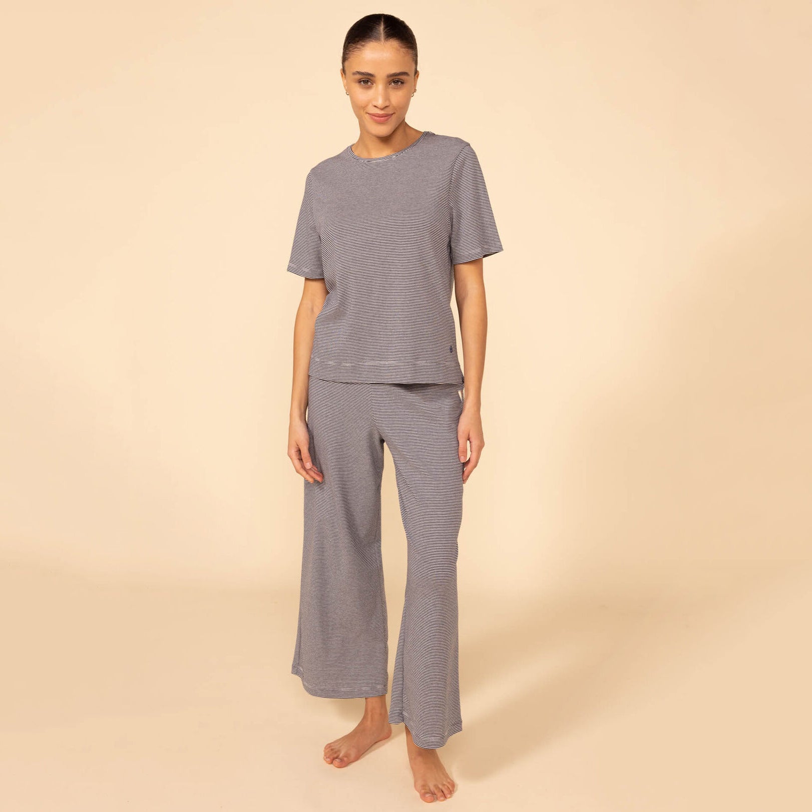 Girls Navy Stripes Cotton Nightwear Set