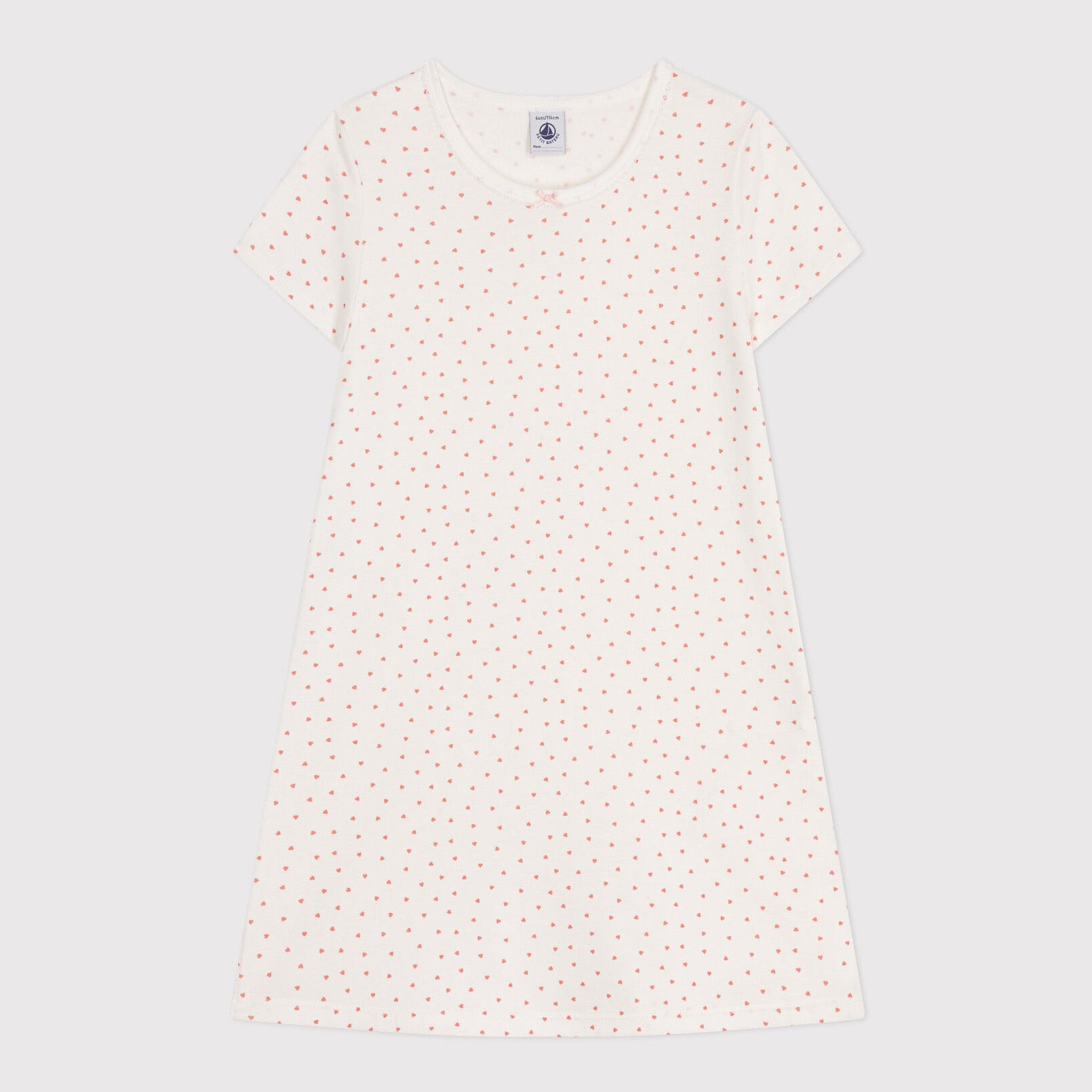 Girls White Heart Cotton Nightwear Dress