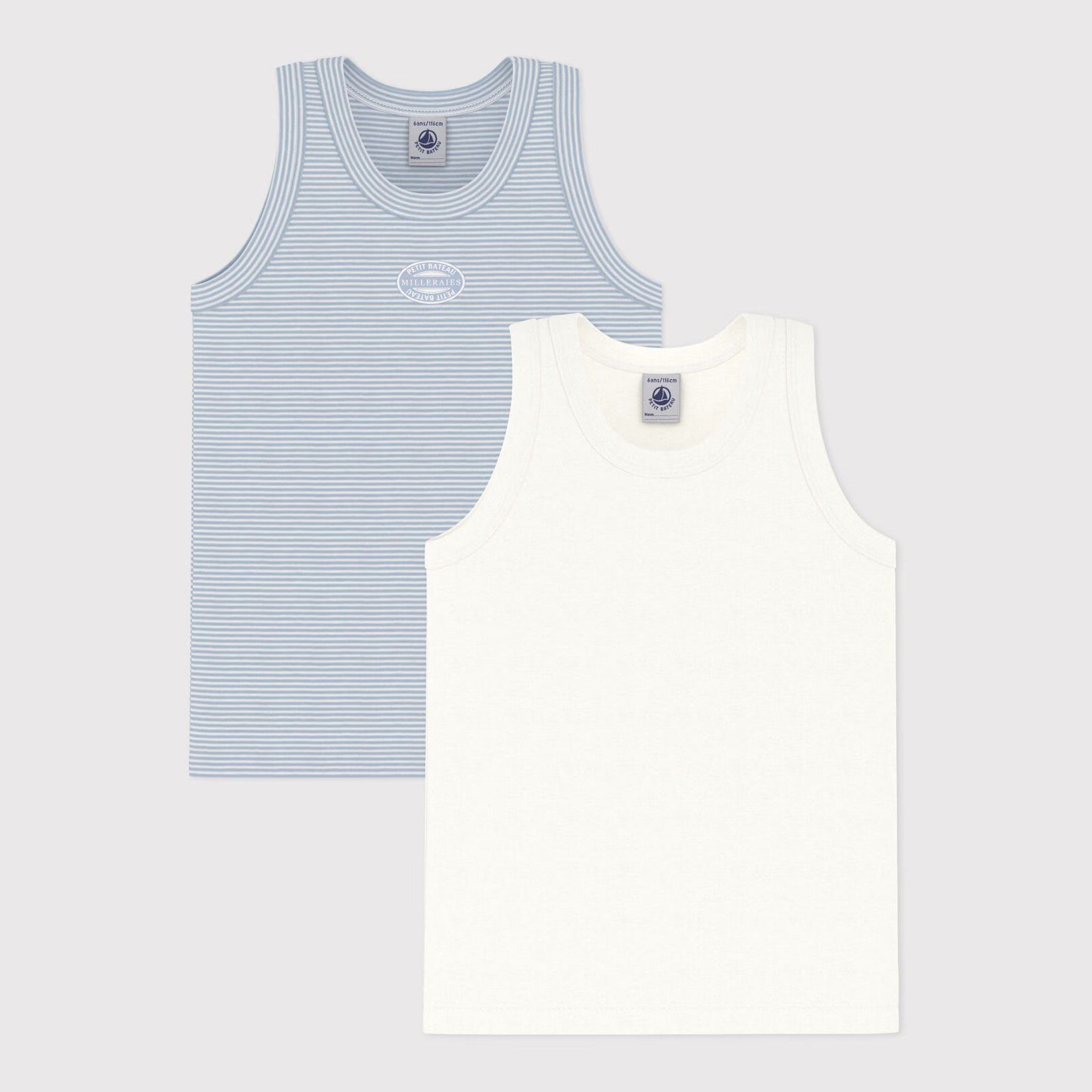Boys Blue Cotton Vest Set(2 Pack)