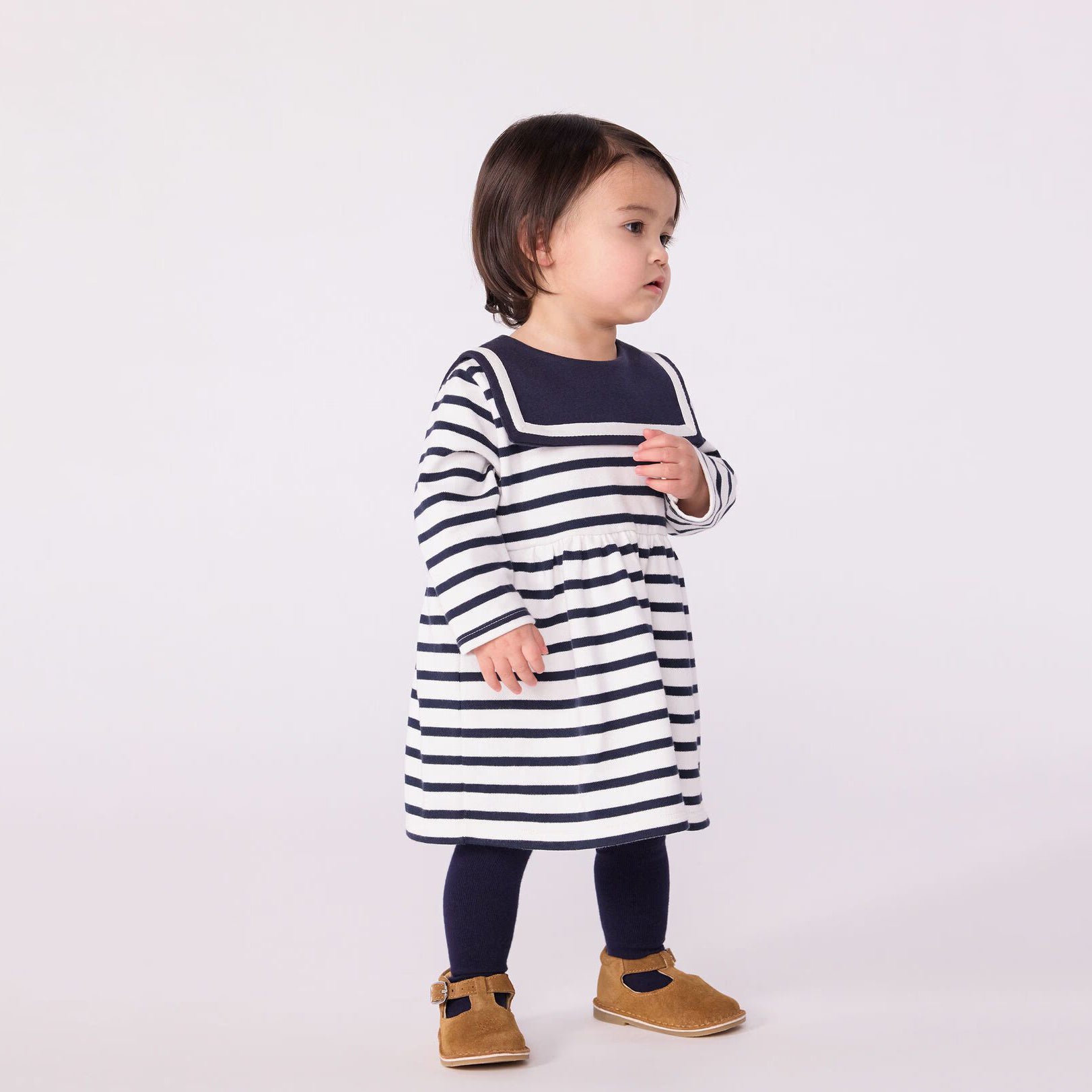 Baby Girls Dark Blue Stripes Cotton Dress