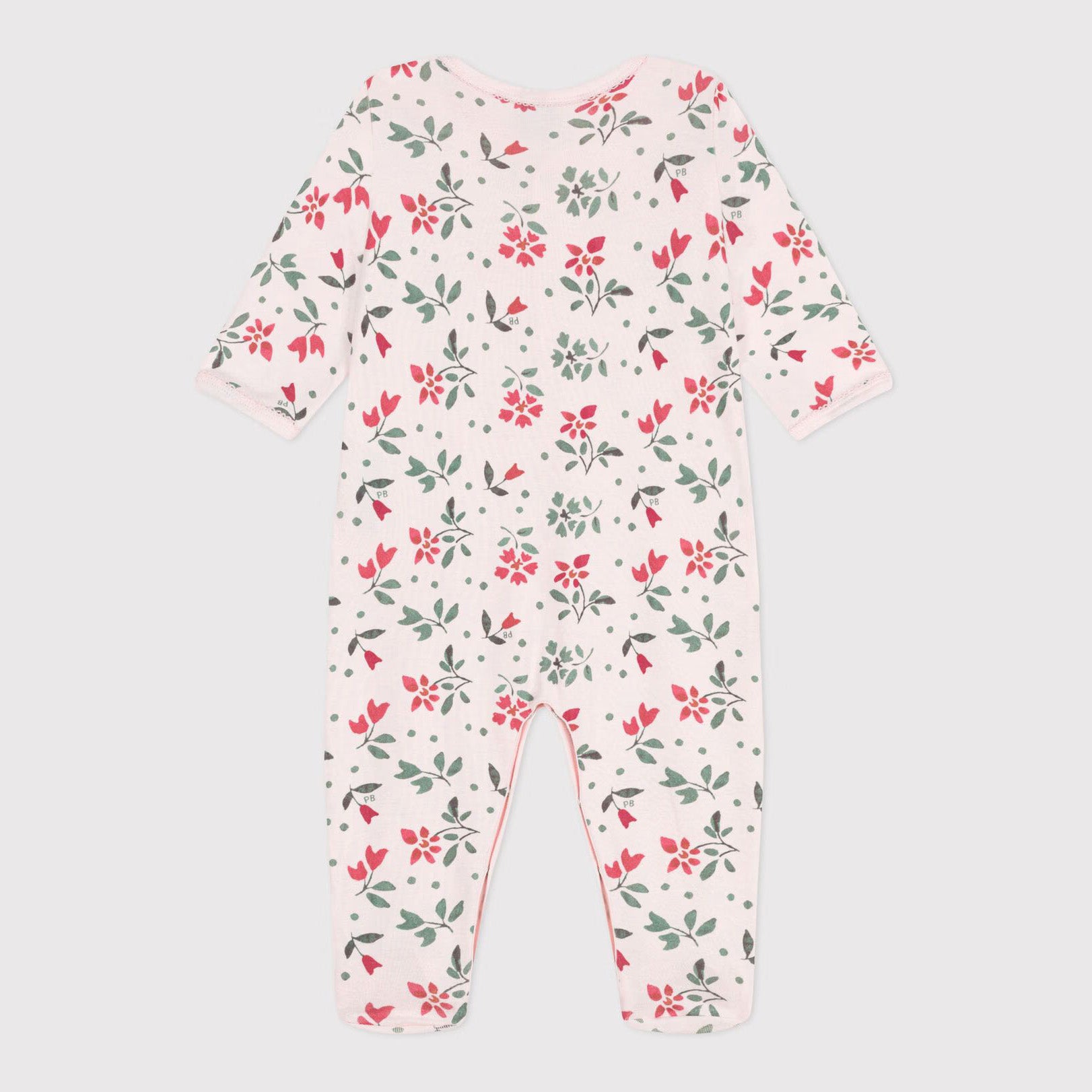 Baby Girls Light Pink Floral Cotton Babysuit