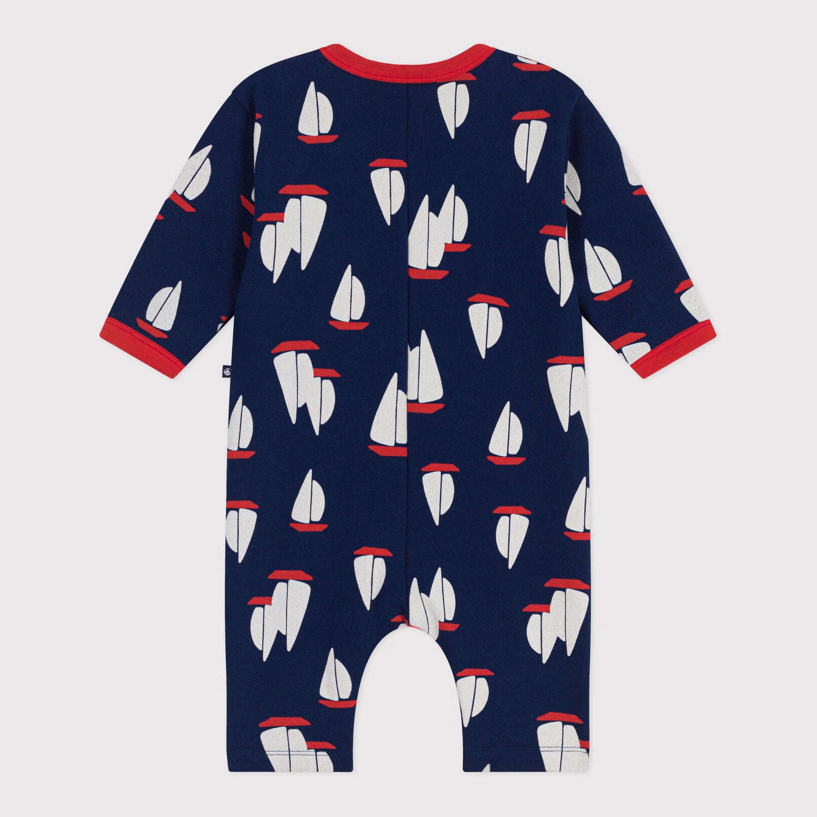 Baby Boys Navy Printed Cotton Babysuit