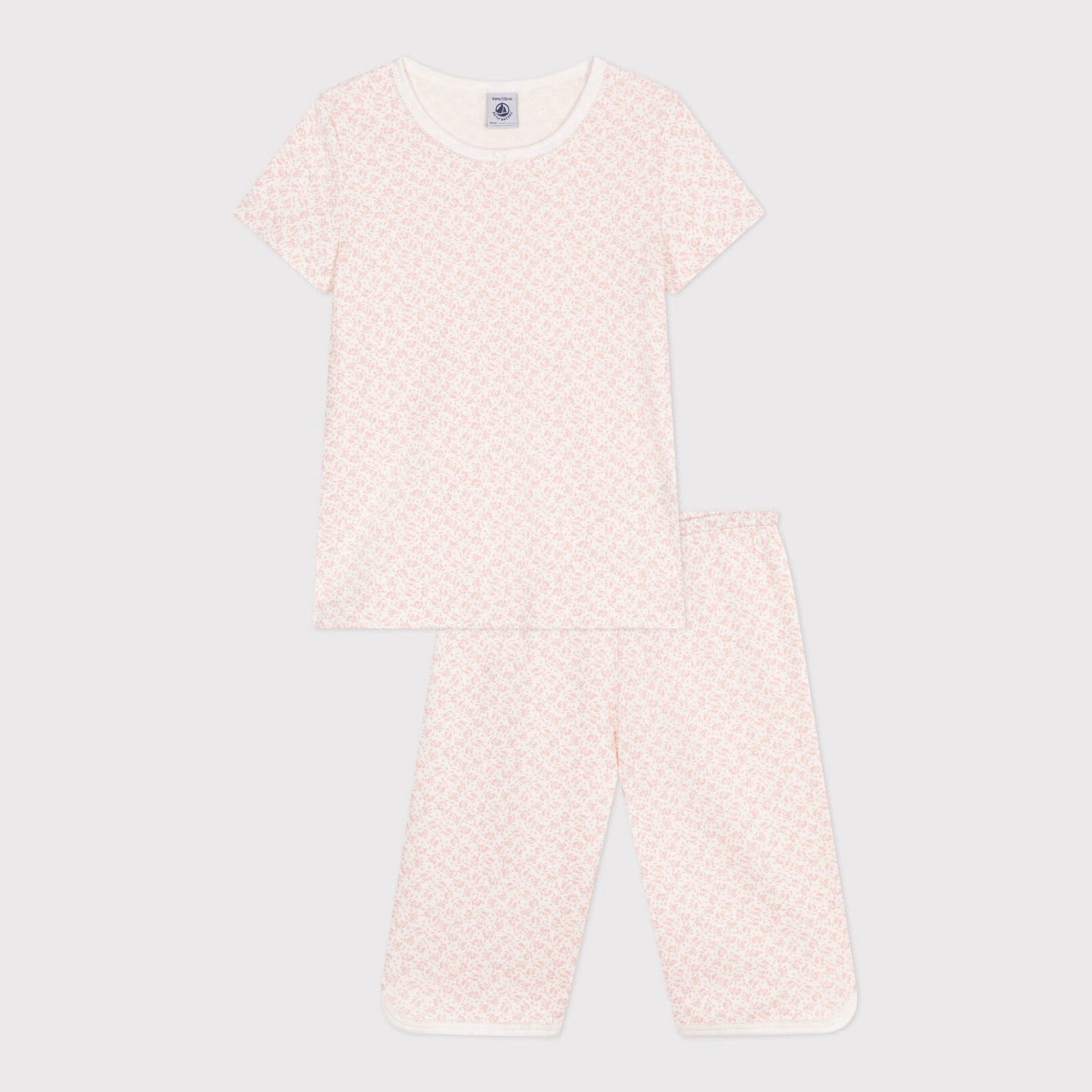 Girls Pink Printed Floral Cotton Nightwear Set