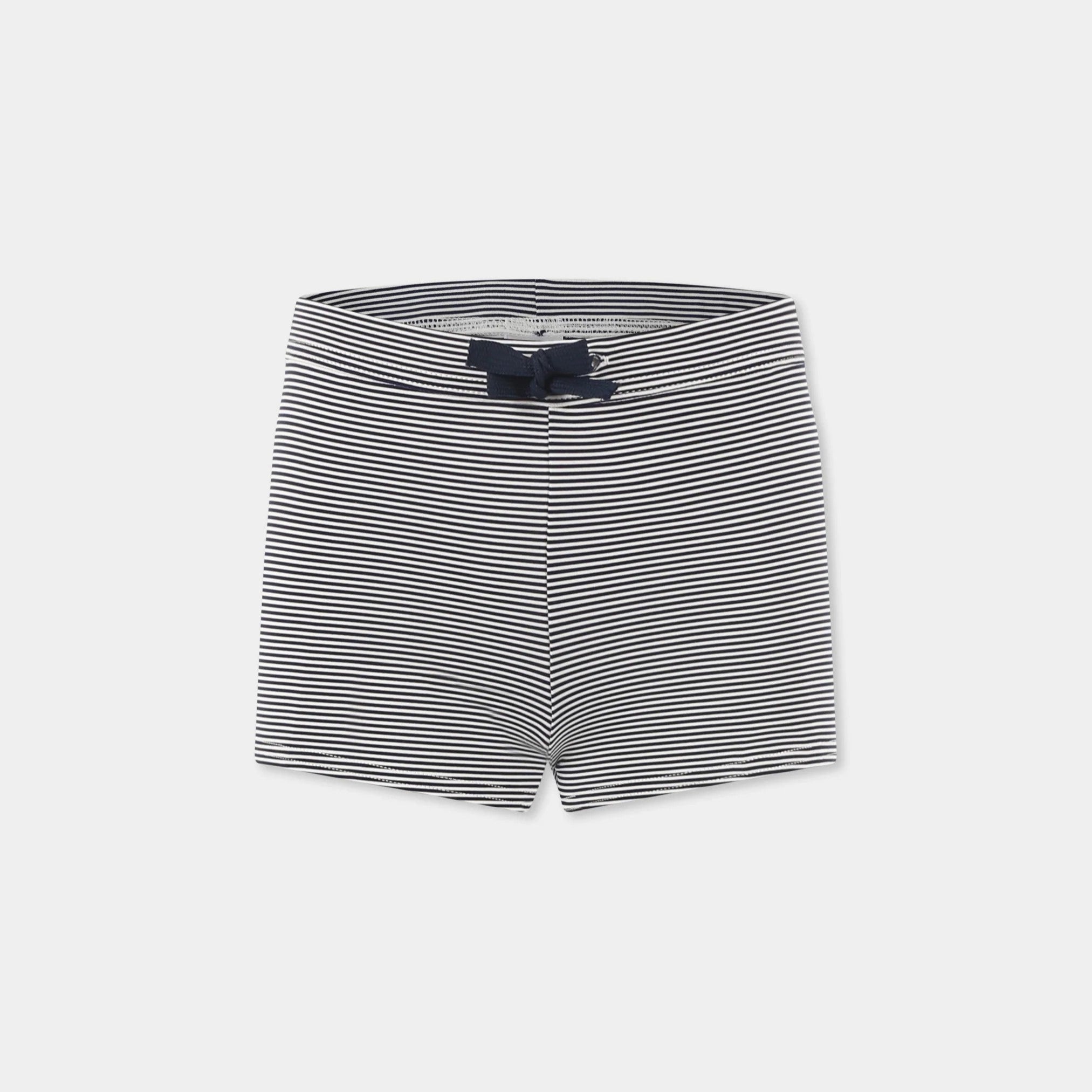 Boys Black & White Striped Swim Shorts