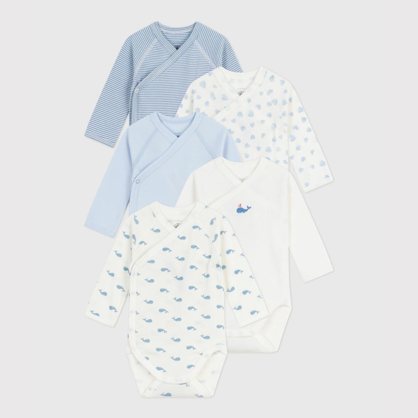 Baby Boys & Girls Light Blue Cotton Babysuit Set(5 Pack)