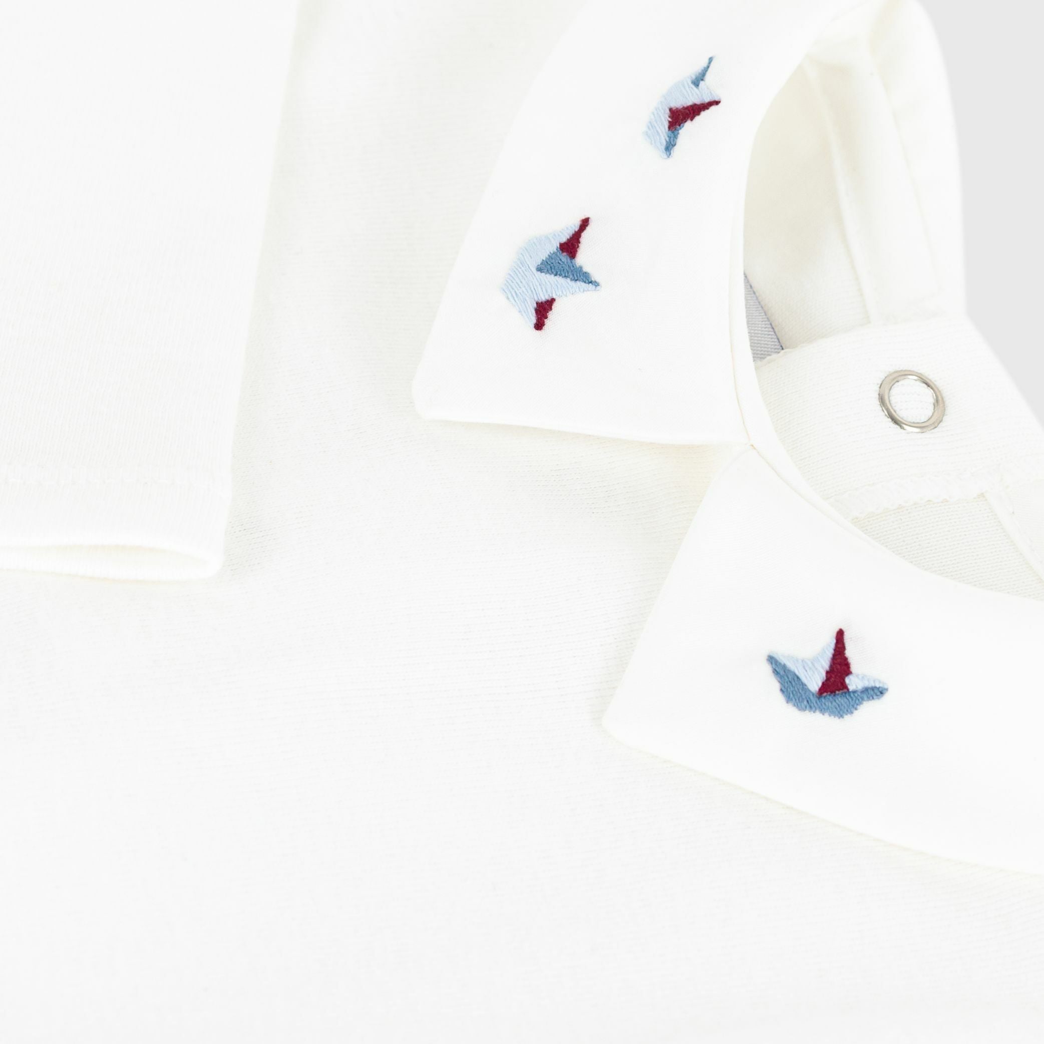 Baby Boys White Embroidered Cotton Babysuit