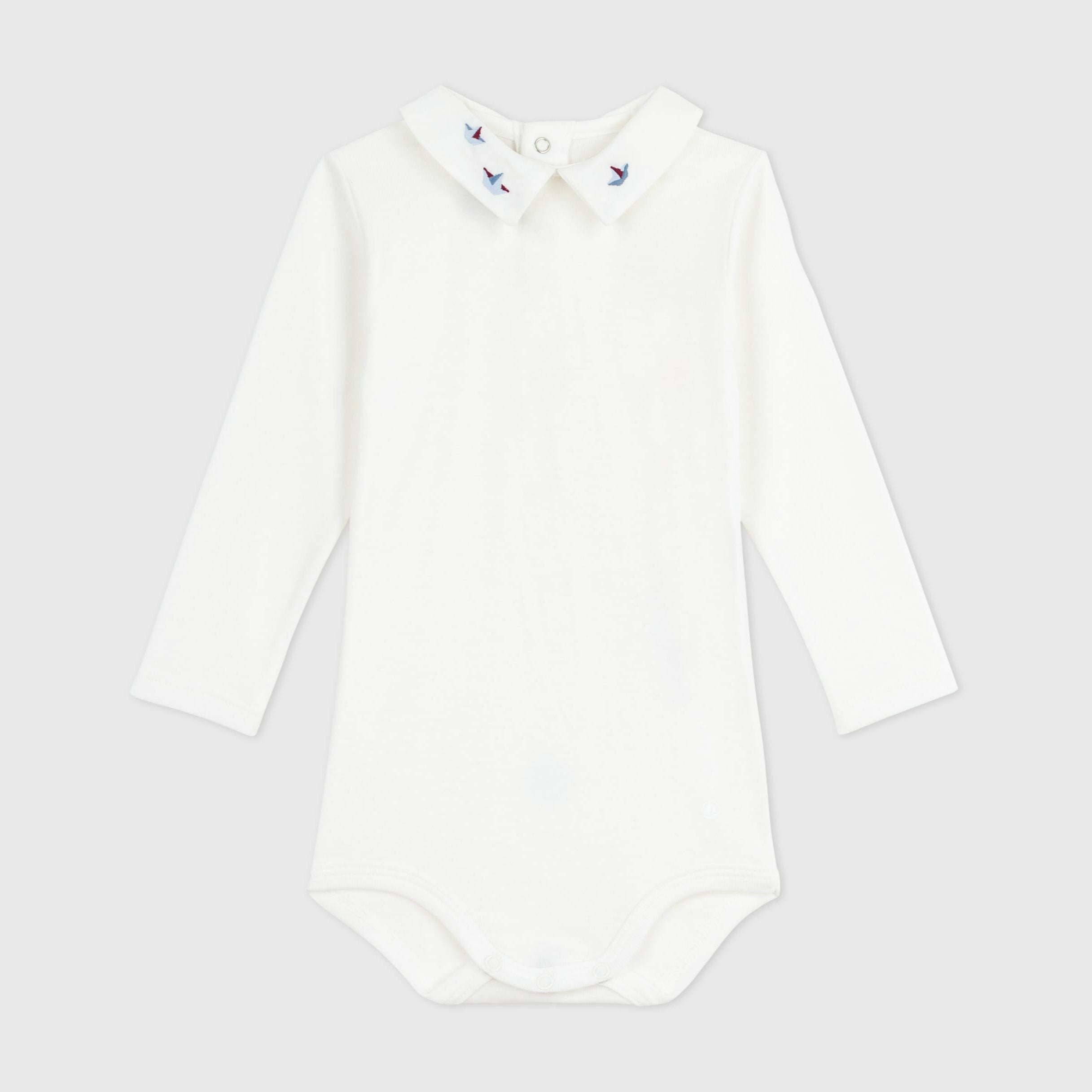 Baby Boys White Embroidered Cotton Babysuit