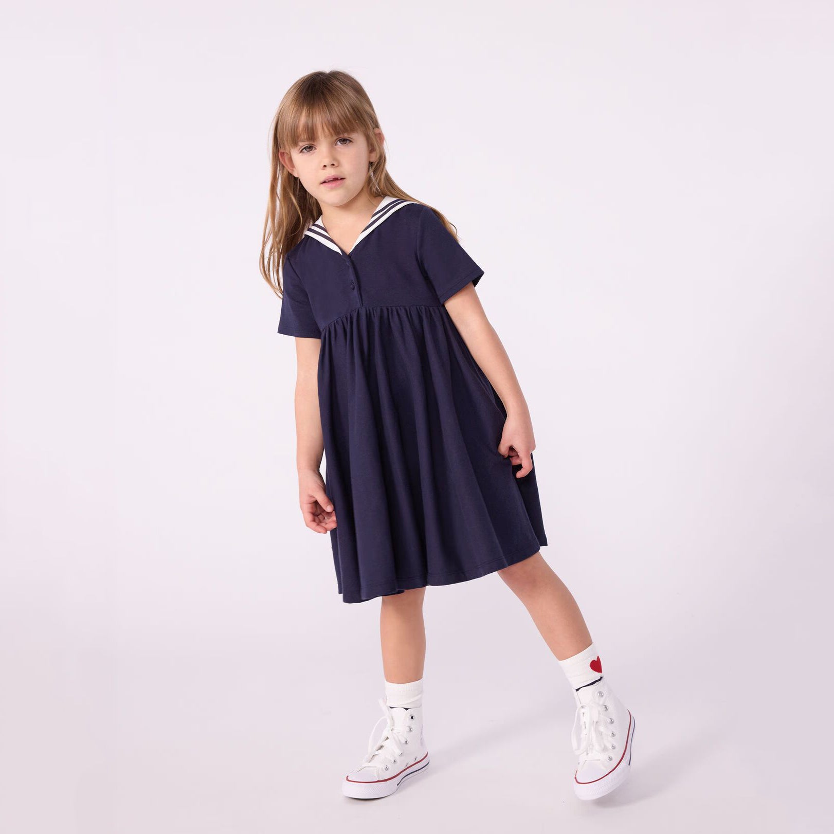 Girls Navy Cotton Dress
