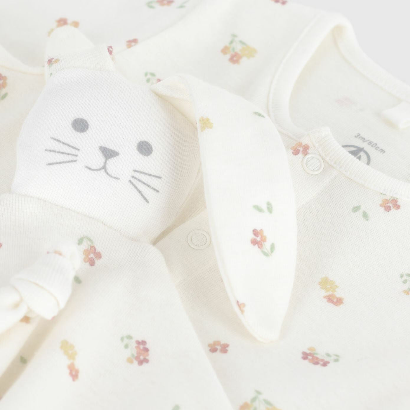 Baby Girls White Printed Cotton Babysuit Set