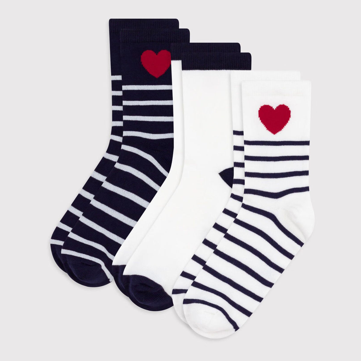 Lot de 3 paires de chaussettes en coton à rayures tricolores pour filles
