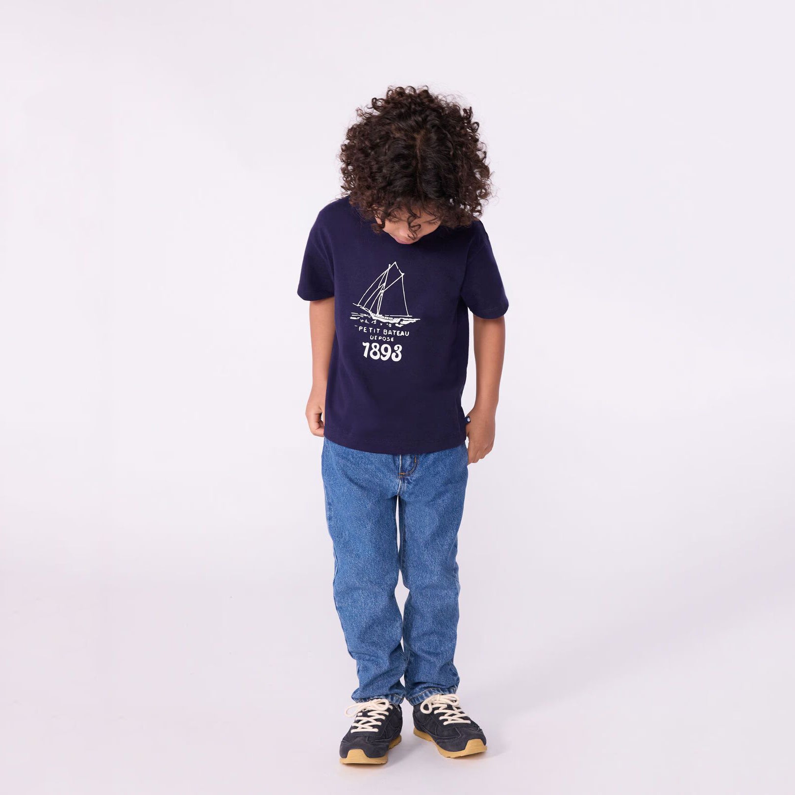 Boys Navy Printed Cotton T-Shirt