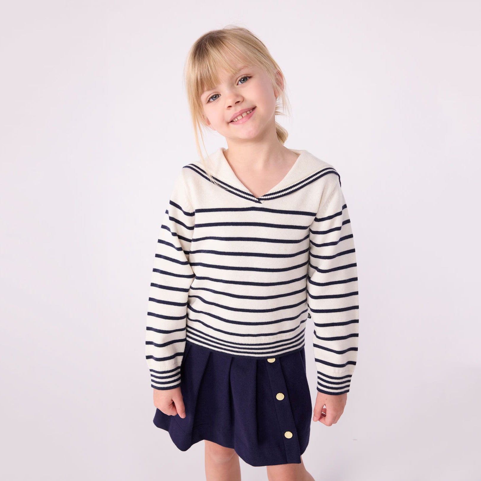 Girls White Stripes Cotton Sweater