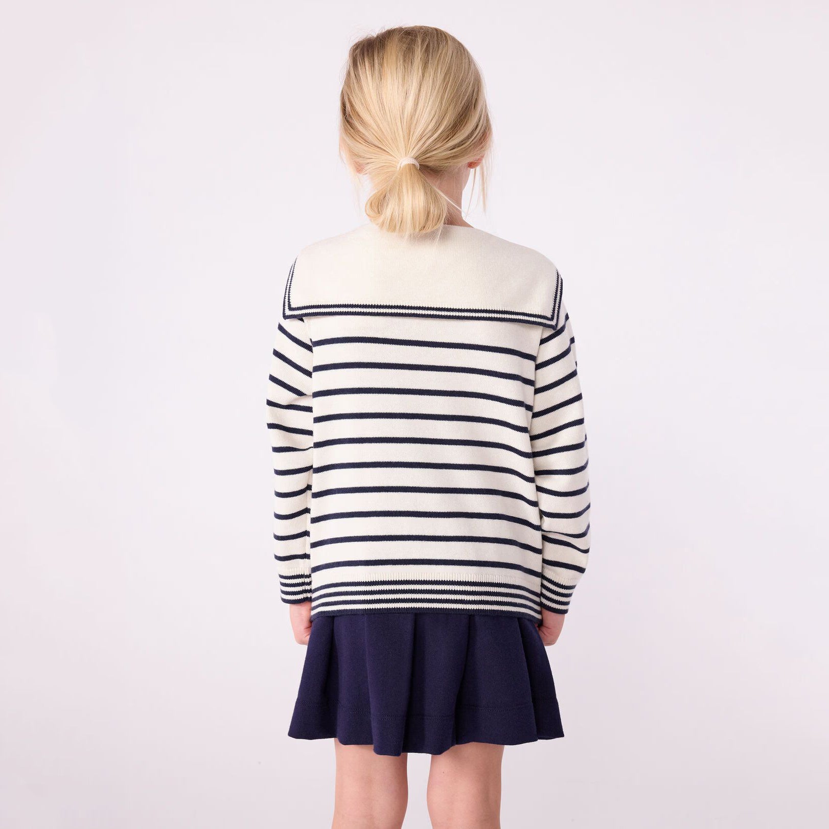 Girls White Stripes Cotton Sweater