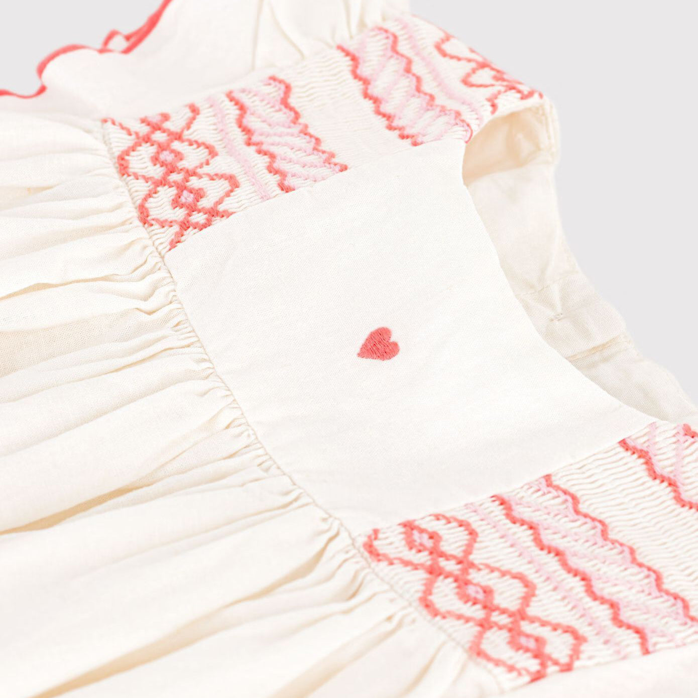 Girls White Ruffled Cotton & Linen Dress