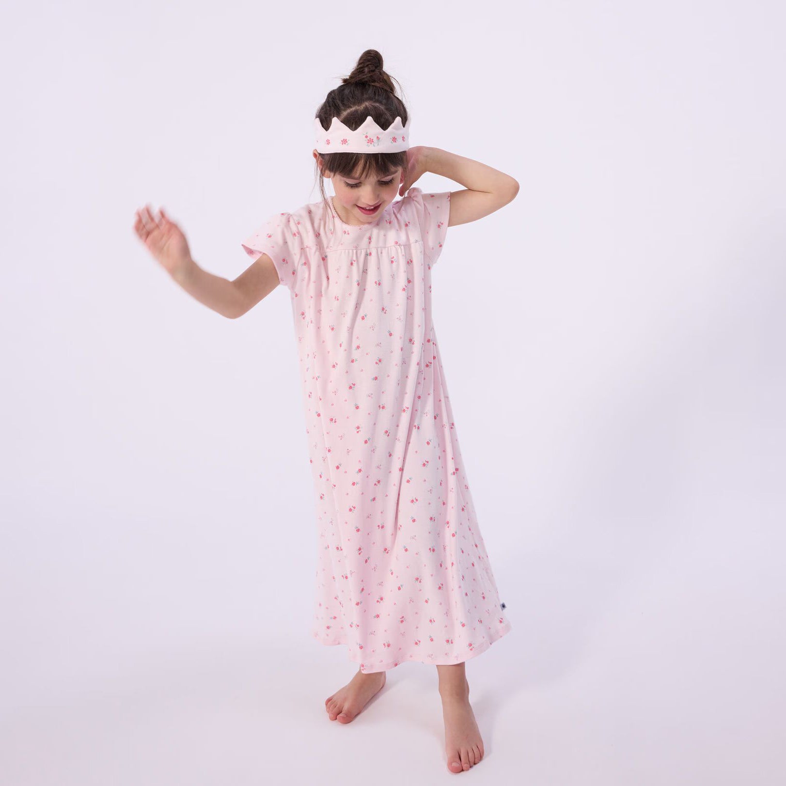 Girls Pink Floral Cotton Nightwear Dress