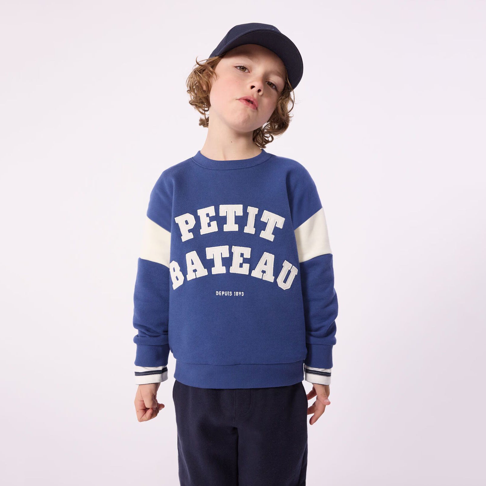 Boys Blue Logo Cotton Sweatshirt