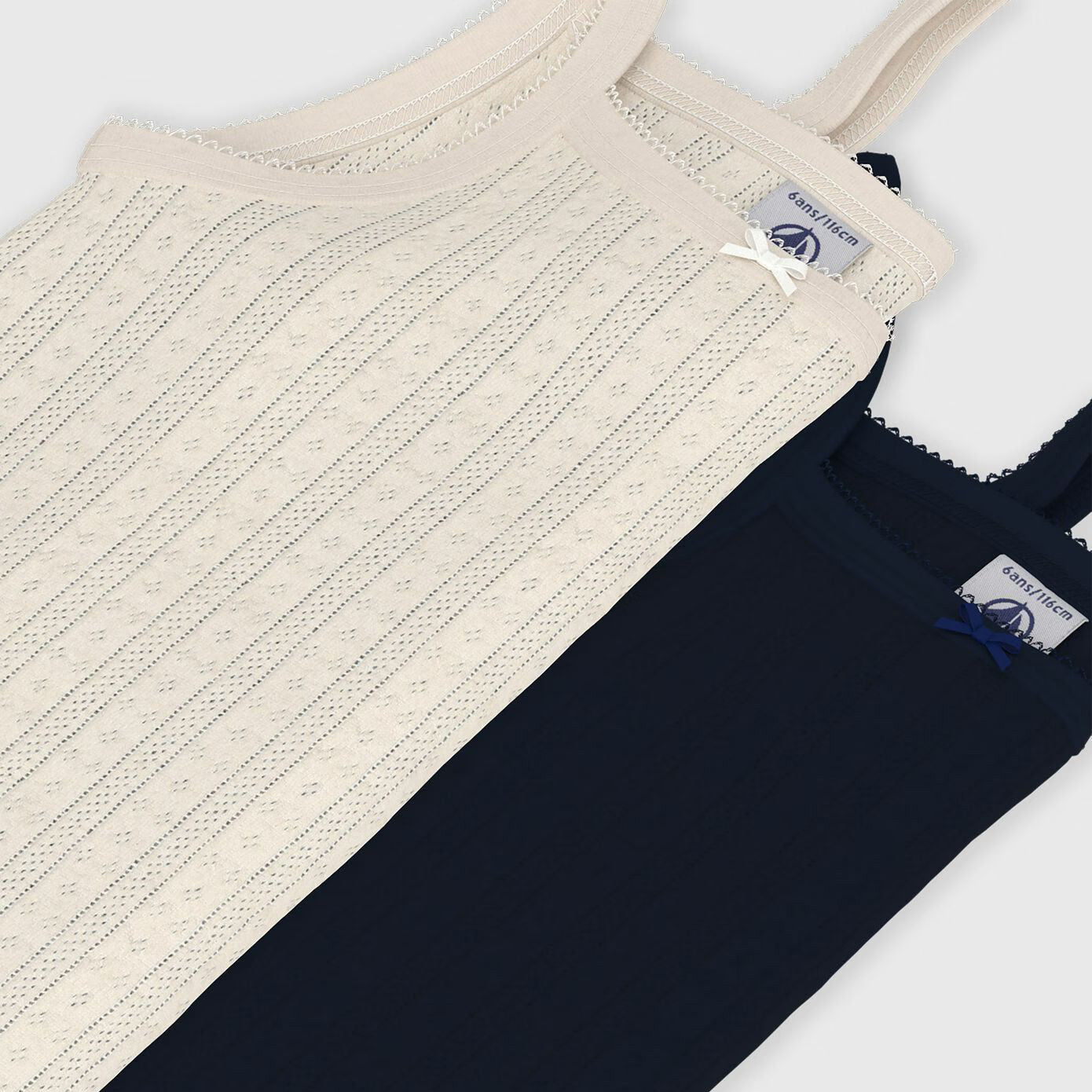 Girls Beige & Navy Cotton Vest Set(2 Pack)