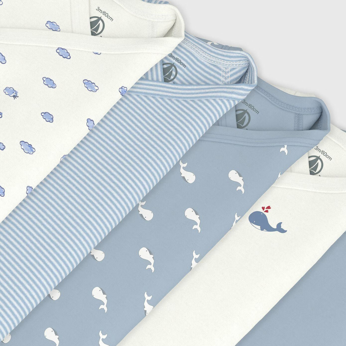 Baby Boys Blue & White Cotton Babysuit Set(5 Pack)