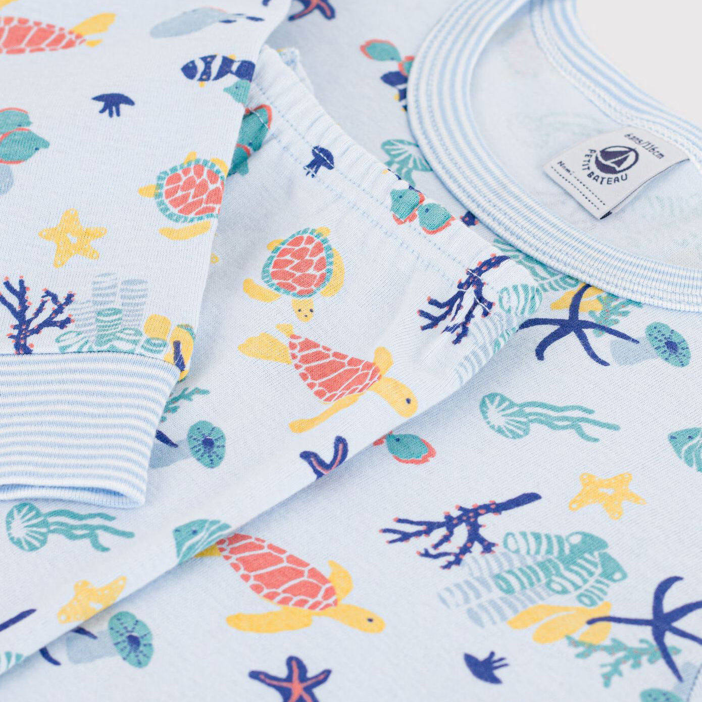 Girls Light Blue Printed Cotton Nightwear Set