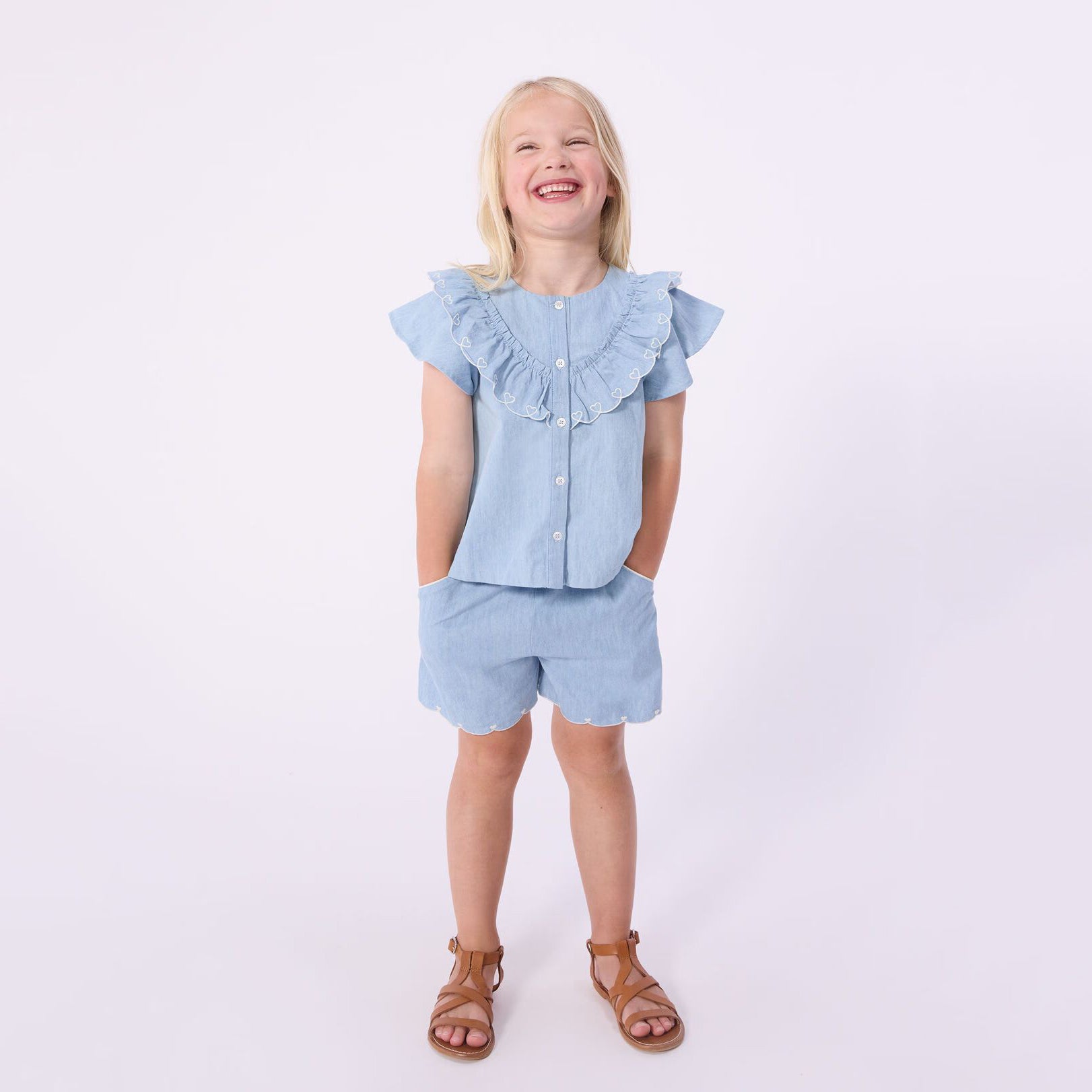 Girls Light Blue Denim Shorts