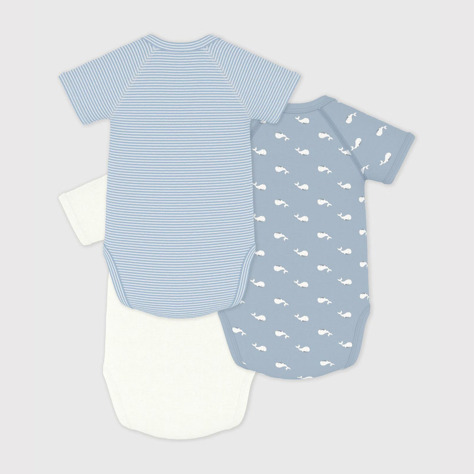 Baby Boys Blue & White Cotton Babysuit Set(3 Pack)