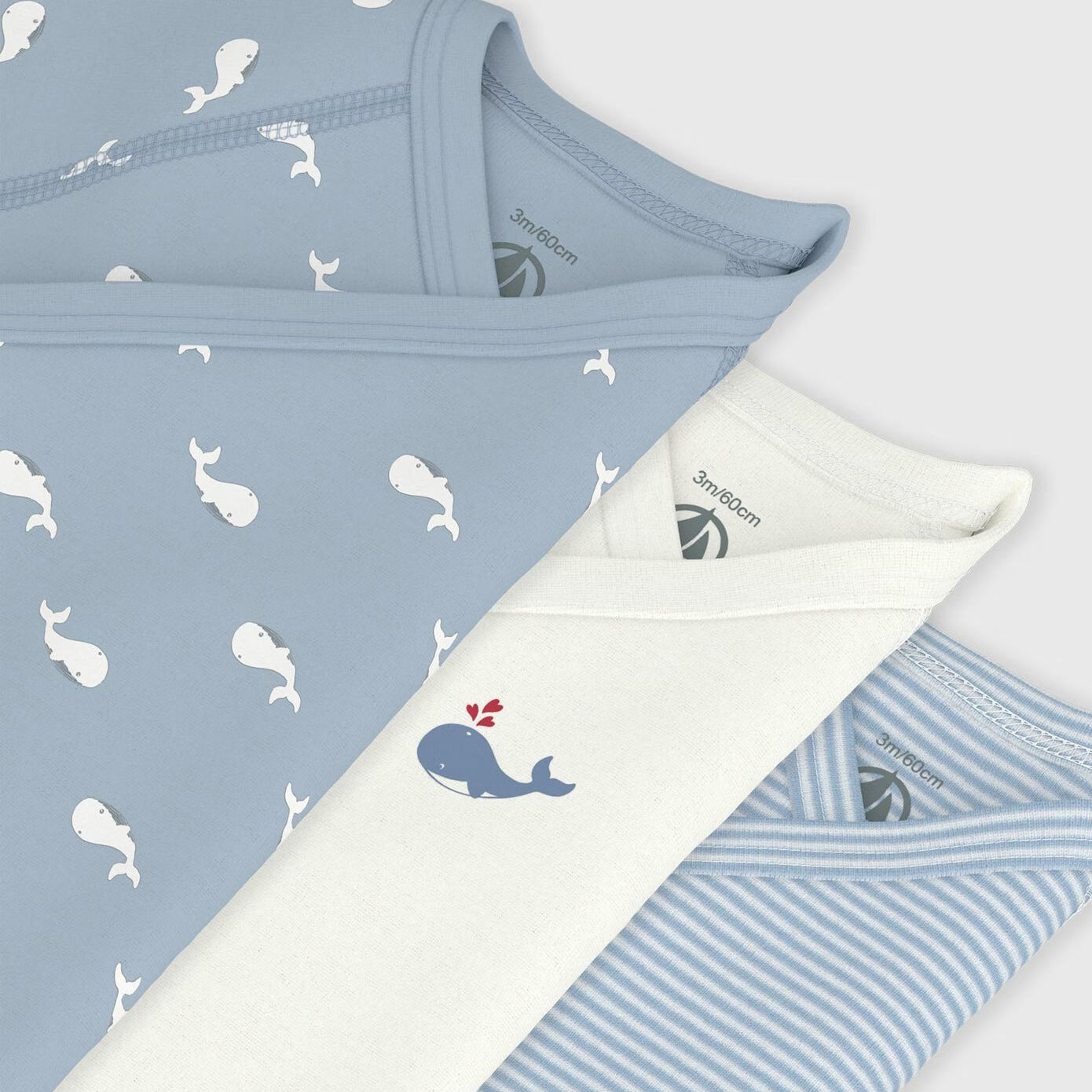 Baby Boys Blue & White Cotton Babysuit Set(3 Pack)