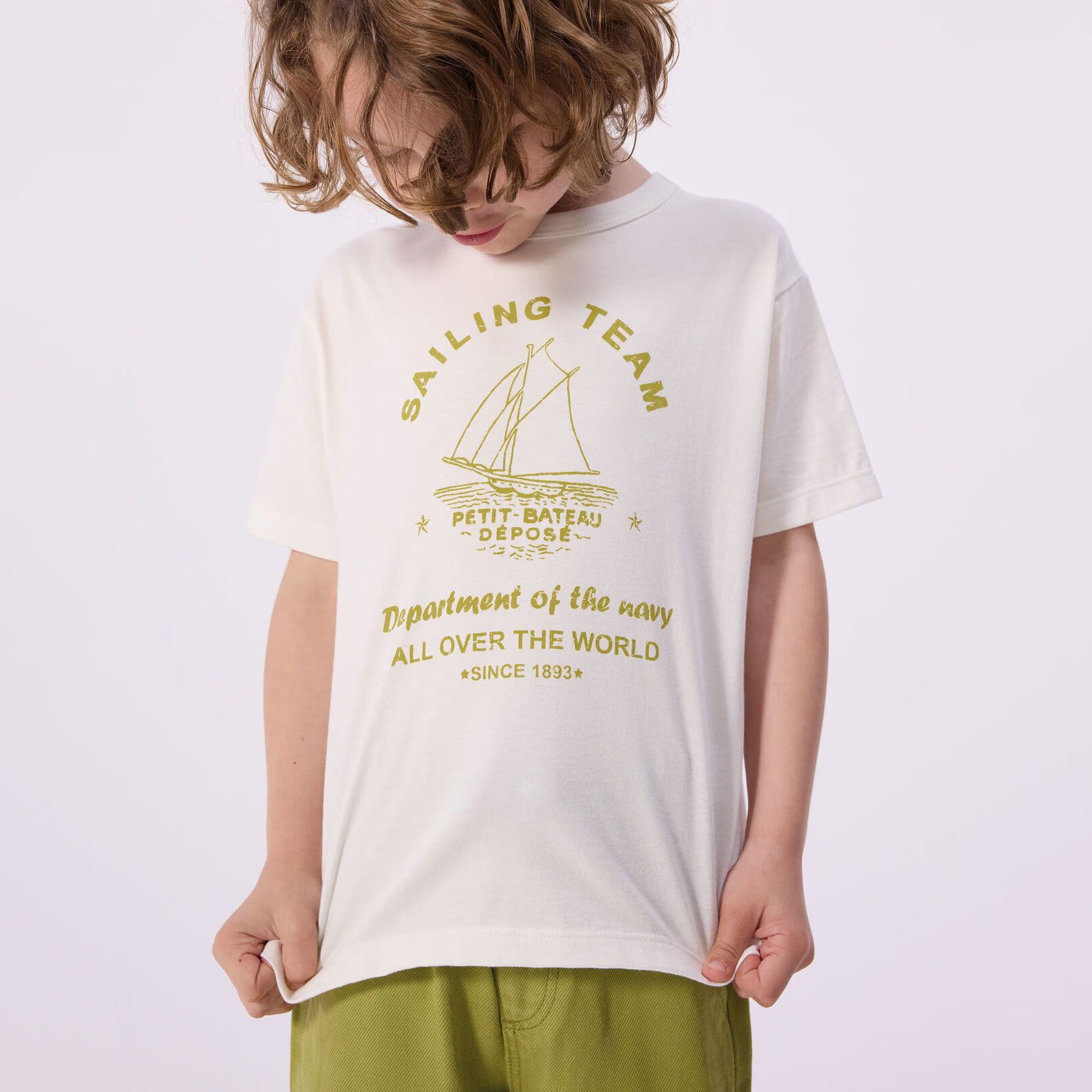 Boys White Sailboat Logo Cotton T-Shirt