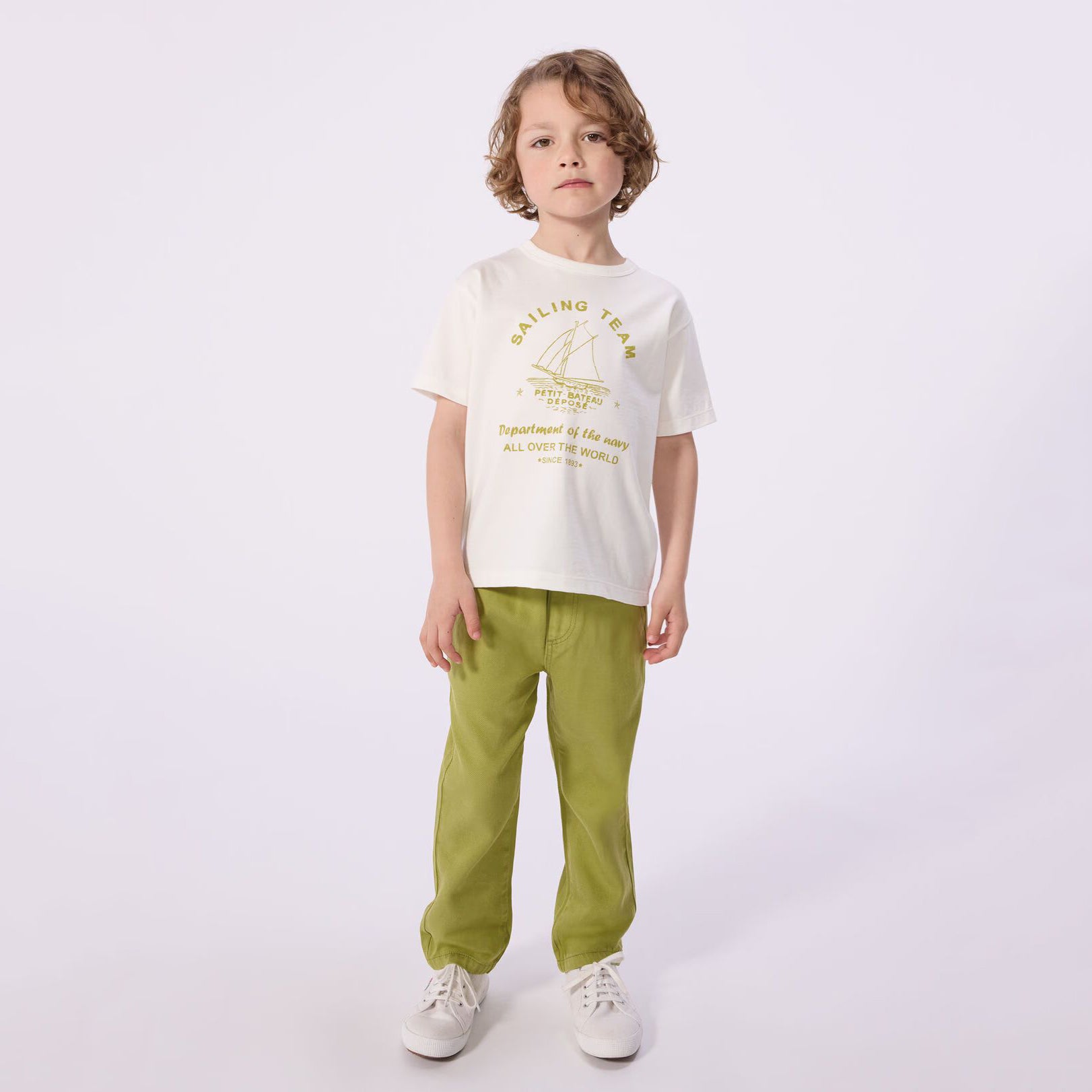Boys White Sailboat Logo Cotton T-Shirt