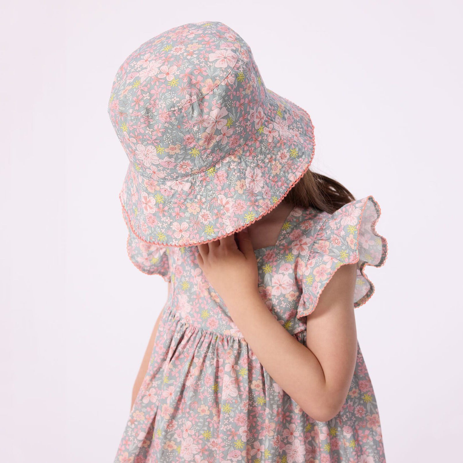 Girls Multicolor Floral Cotton Bucket Hat